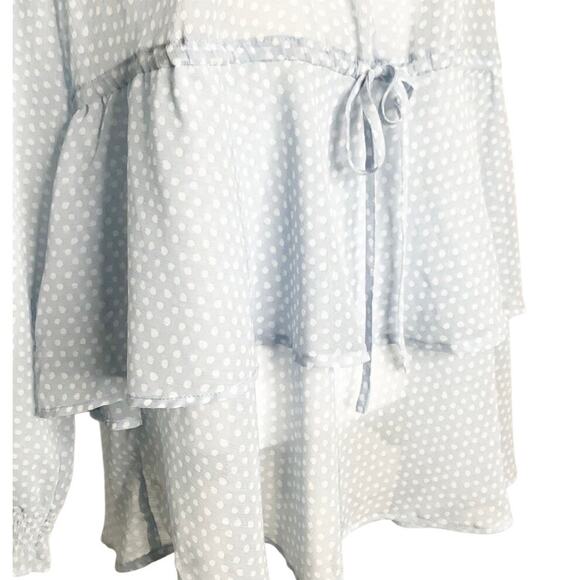 Torrid Light Blue White Polka Dot Semi Sheer Long Sleeve Top 10 - Picture 4 of 10